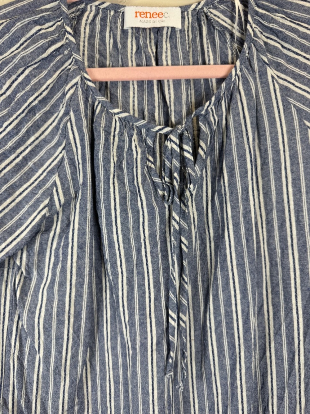 Renee C Blue Stripe Embroidered Cotton Shift Dress Boho Size Small - Picture 4 of 11